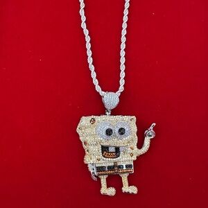 New silver plated SpongeBob Pendant SquarePants charm pendant with rope necklace